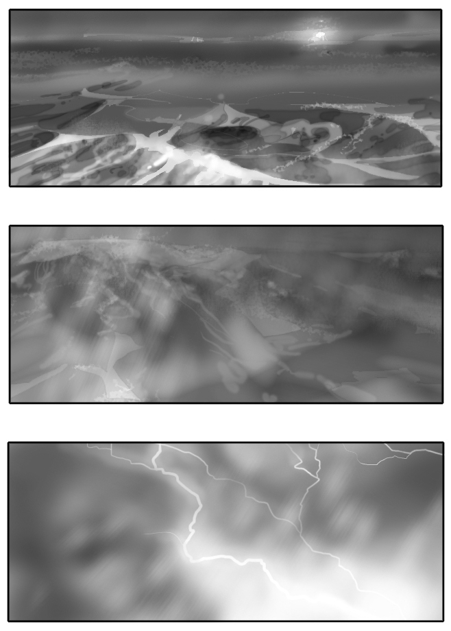 storyboard showing a stormy sea